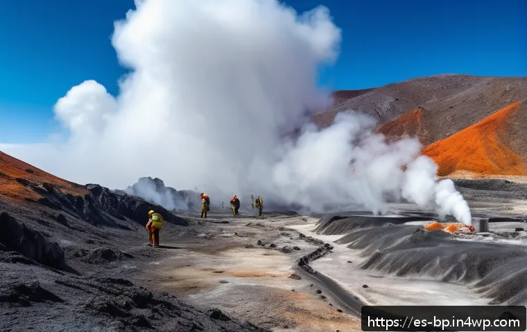 지열 지역에서의 생존 전략 - A detailed landscape of a geothermal zone in a mountainous region of Mexico during daylight, showing...